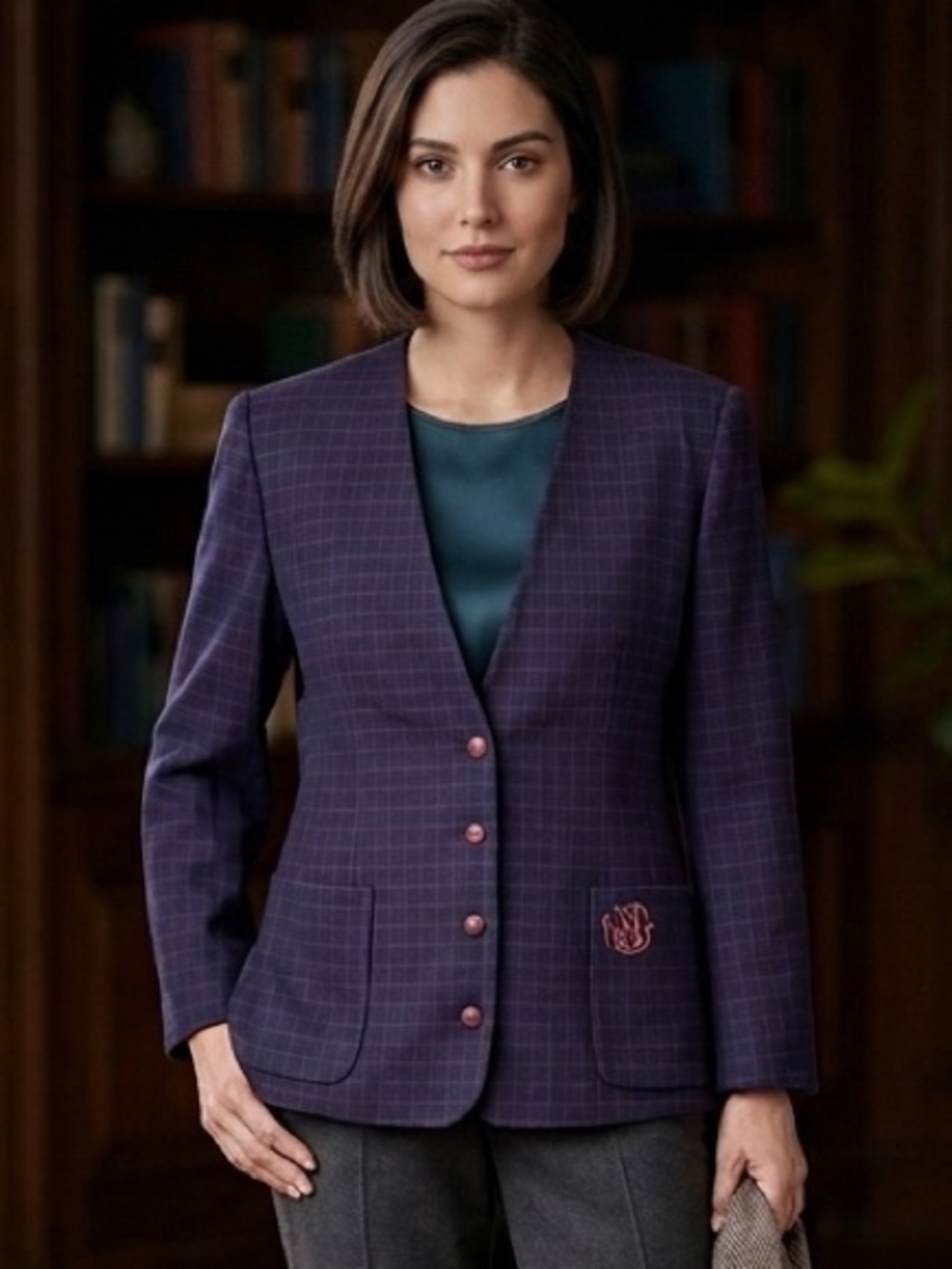 Non-no Tweed 100%Wool Blazer Sz M Plaid Pockets soft shell cozy